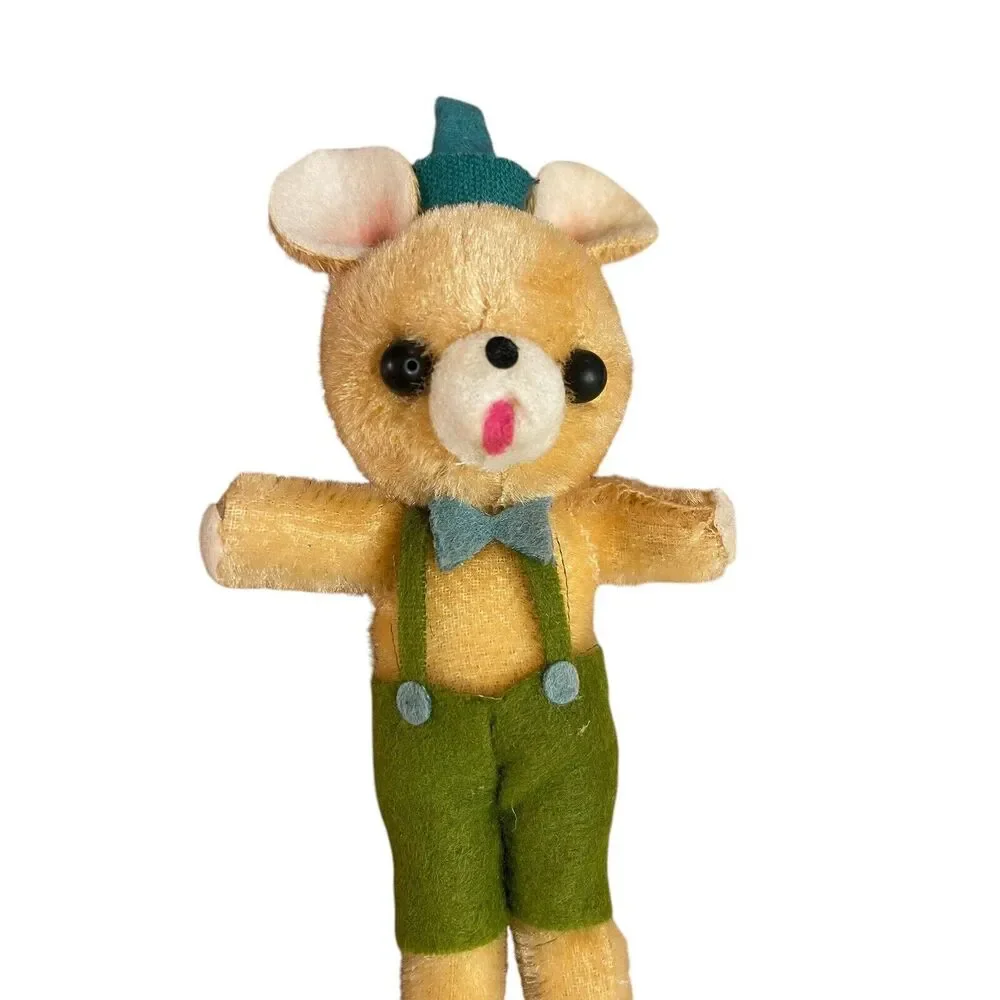 Vintage 60s Teddy Bear Ornament Green Lederhosen Mid Century Festive Travel Gift